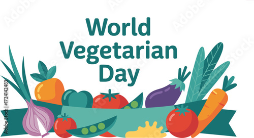 World Vegetarian Day, healthy food illustration, vegetable art, organic produce, plant-based diet, nutrition, vegan lifestyle, celebration