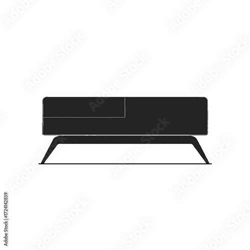 Minimalist Black Mid-Century Modern Media Cabinet with Subtle Recessed Panels