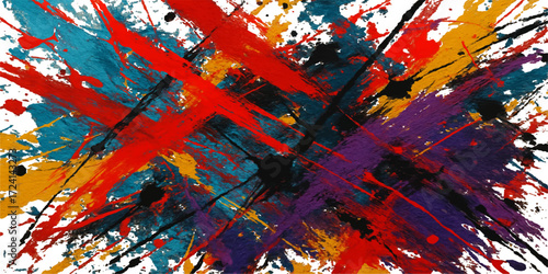 Grunge vintage abstract background with a fiery red and blue aged paint splatter pattern