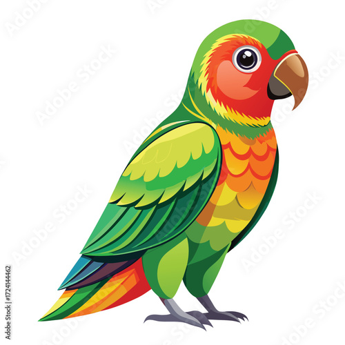 Vibrant Geometric Lovebird Parrot Vector Illustration for Tropical Pet Design, Exotic Wildlife, and Modern Logo, Isolated on White Background.

