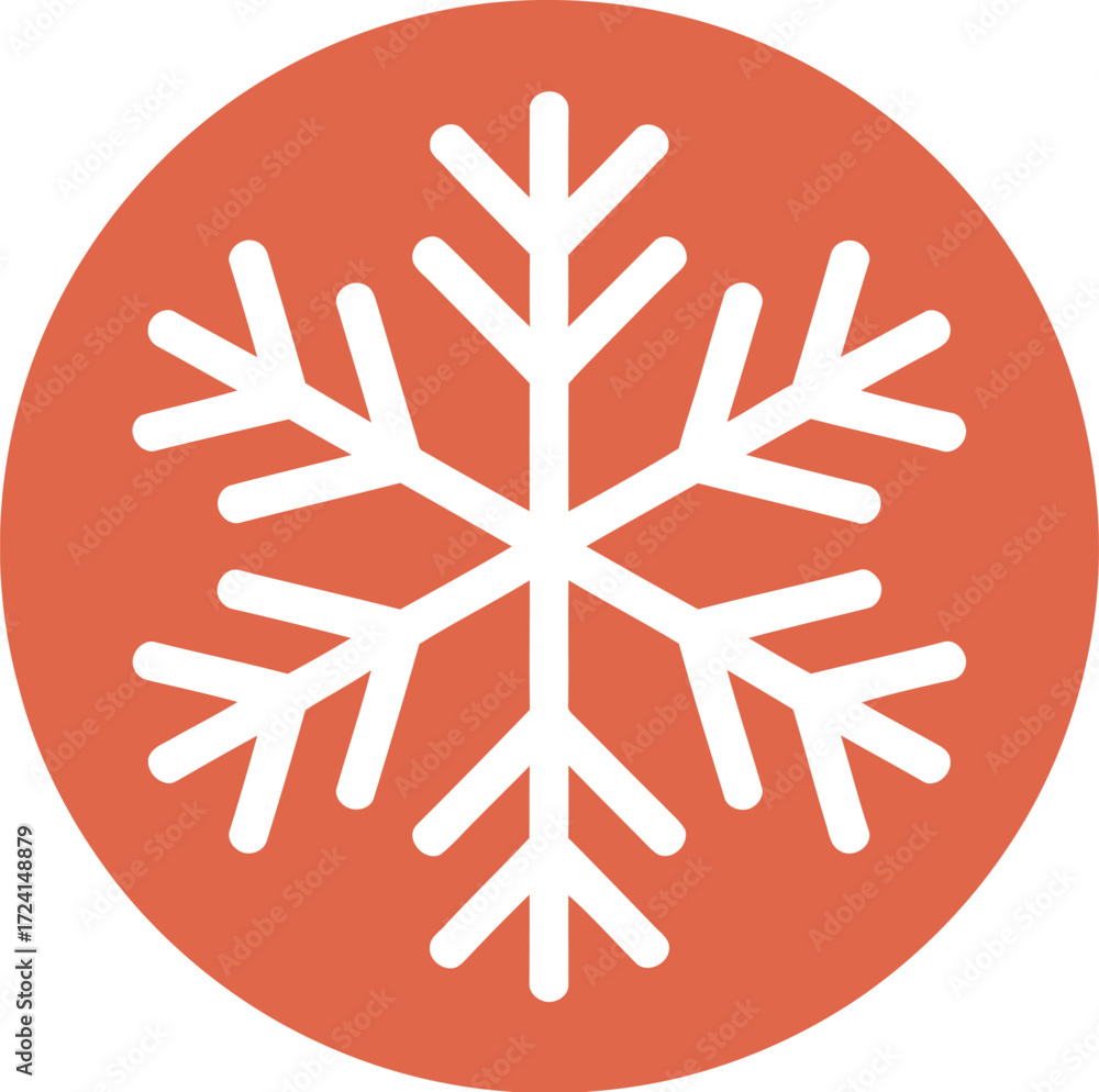 Fototapeta premium A white snowflake icon inside of an orange circle on a white background
