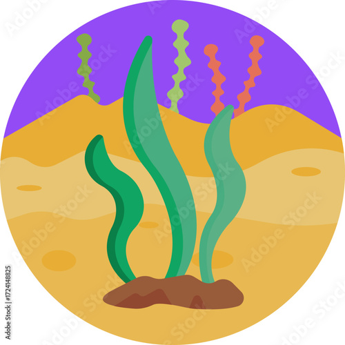 A marine plant with leafy fronds growing underwater.