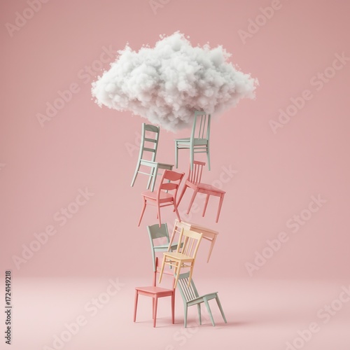 Stack of chairs under a cloud