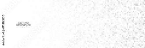 Abstract pixel mosaic background white. Minimal geometric square pattern vector. Grayscale pixel mosaic gradient design. Halftone texture for banner header business card