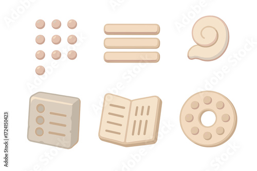 Mayan Numeric Icons. Isometric vector illustration set Mayan numeric system: dot symbols, bar symbols, shell zero, carved stone