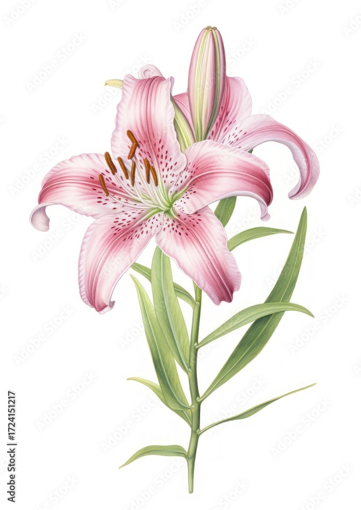 Naklejka premium Soft pink Lily branch lily illustration botanical.