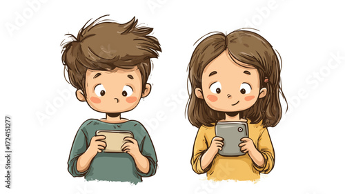 Playful Cartoon Illustration of Two Happy Children Playing Together