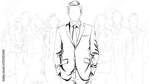 Diverse Group of People Standing Together with Professional Man in Suit