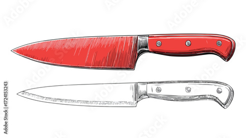 Professional Red Knife with Red Handle on White Background