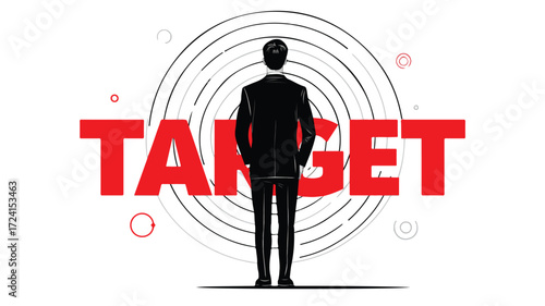 Man Standing in Front of Circle with Words - Abstract Conceptual Artwork