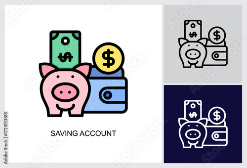 Saving Account icon Multi Style Vector Illustration 