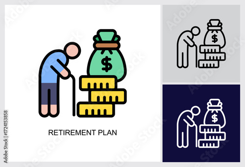 Retirement Plan icon Multi Style Vector Illustration 