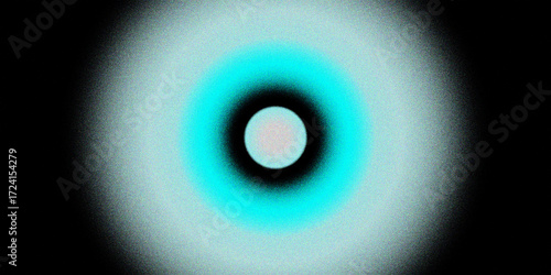 Abstract glowing orb surrounded by teal and black on a grainy dark background