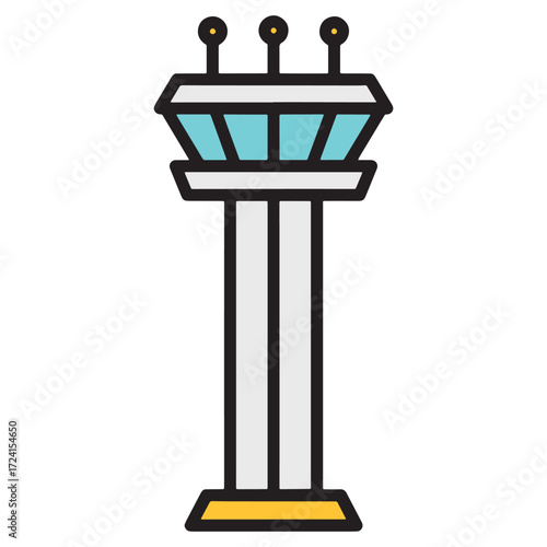 Air Traffic Control Tower with communication equipment on top, aviation control center building illustration