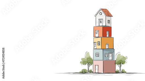 House on Top of Stacked Boxes Vector Illustration for Sale