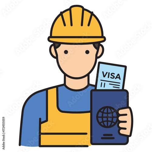 Construction worker holding passport and visa