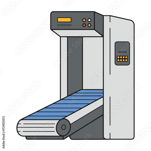 An illustrative depiction of a baggage scanner, highlighting the process of security checks at airports and travel hubs for inspecting luggage and ensuring safety