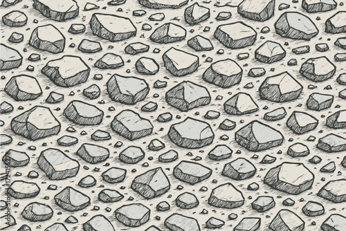 A hand-drawn sketch pattern of scattered rocks in various sizes, creating a textured, natural design. Ideal for rustic, earthy, and nature-inspired projects.