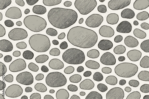A hand-drawn pattern of gray and black pebbles scattered across a light background, showcasing a textured, organic look. Perfect for natural, rustic, and earthy-themed designs.