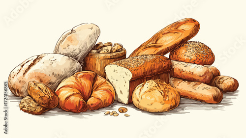 Delicious Assortment of Fresh Bakery Products and Bread