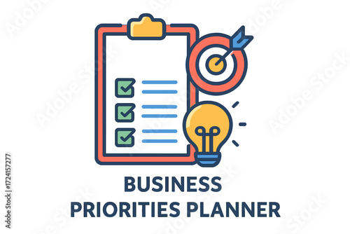 Business priorities planner illustration with checklist and lightbulb