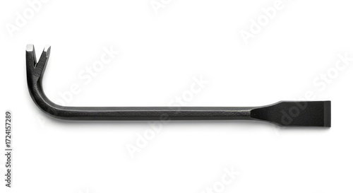 Black pry bar tool with claw end isolated on white background