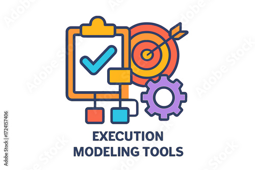 Execution modeling tools icon with checklist, target, and gears execution modeling tools