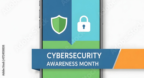 Promoting cybersecurity awareness month on mobile device, fostering digital safety and security with modern tech, essential for internet protection