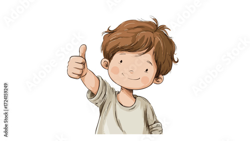 Joyful Little Boy Showing Approval Sign Vector Illustration