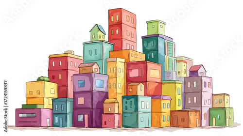Vibrant City Blocks Cartoon Vector Illustration for Creative Projects