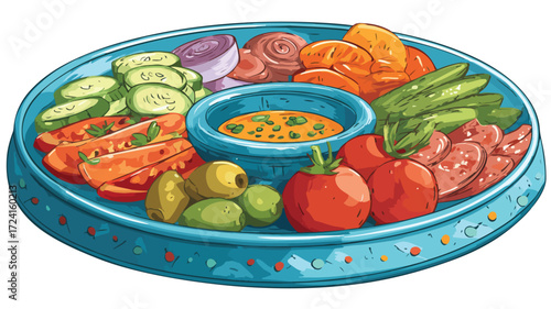 Vibrant Colorful Platter Cartoon Vector Illustration