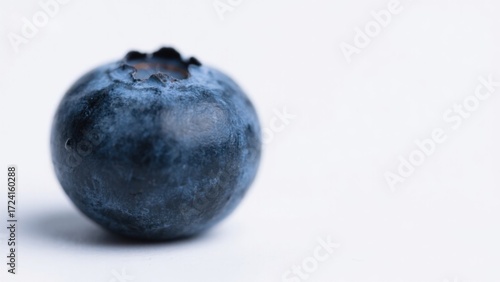 Close-up of a single blueberry on a white background