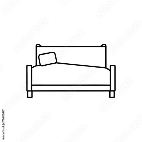 Outline drawing of a bed set on transparent background