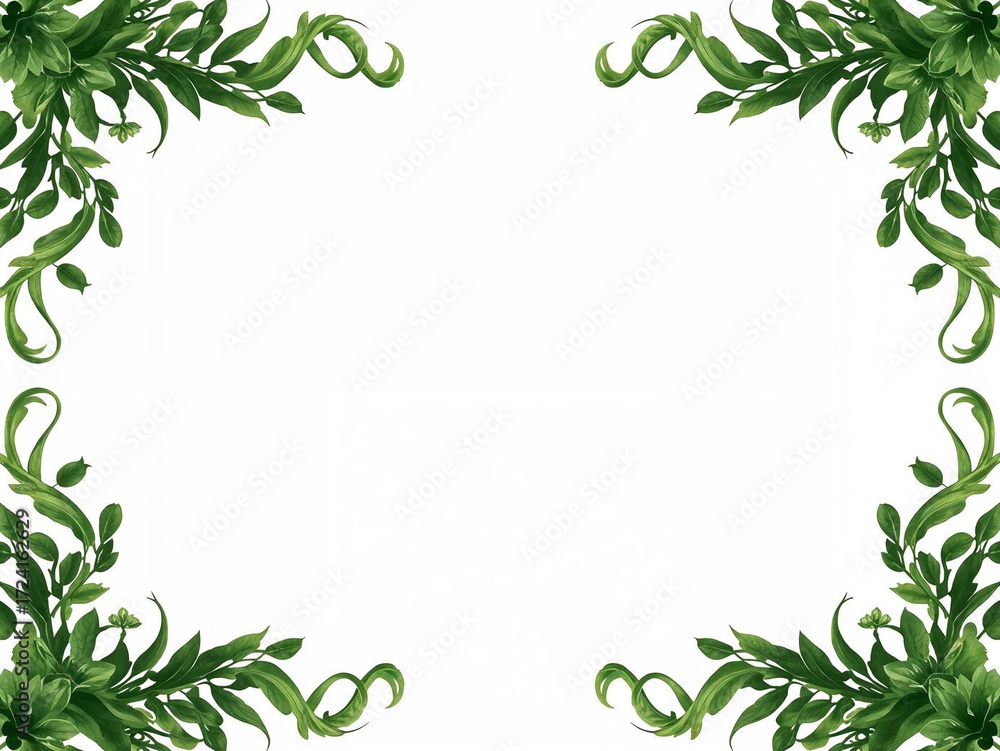 Fototapeta premium Green leafy border design with white background for copy space