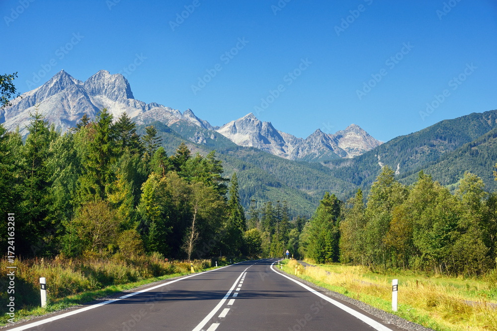Fototapeta premium Fabulous and picturesque Slovakia Route 66 leading from the south-west to the north of the Country and Tatra Mountains.