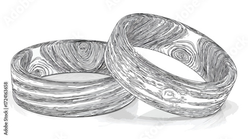 Elegant Wood Rings with Black Linear Cut on Monoc
