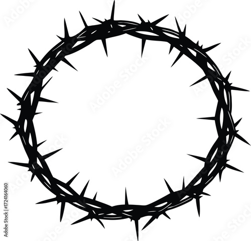 crown of thorns holy symbol vector, crucifixion thorn silhouette illustration

