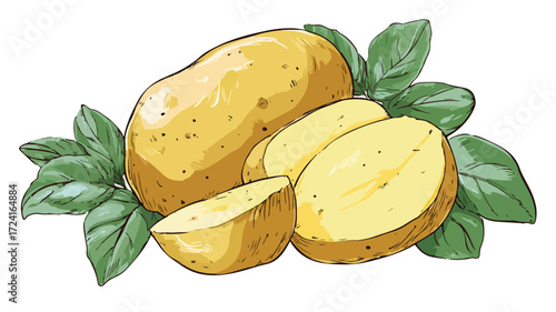 Vibrant Fresh Raw Potato Flat Lay Vector Illustration for Food Blogs and Recipes