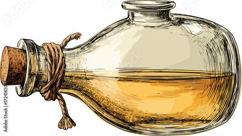 Glass Vinegar Bottle Vector Icon Illustration - Kitchenware Design Concept
