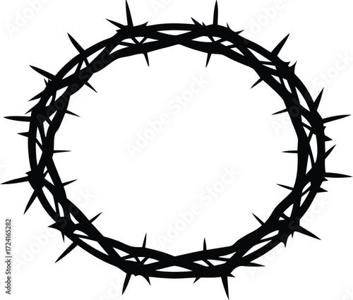 crown of thorns jesus headpiece silhouette vector, biblical sacrifice icon illustration
