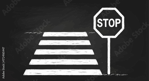 Crosswalk and stop sign on chalkboard