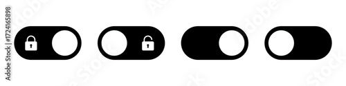 On Off toggle switch buttons. lock icon security symbol - locked, unlock icon button