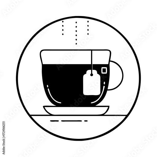 Vector art of cup of tea icon hot beverage symbol with teabag and steam