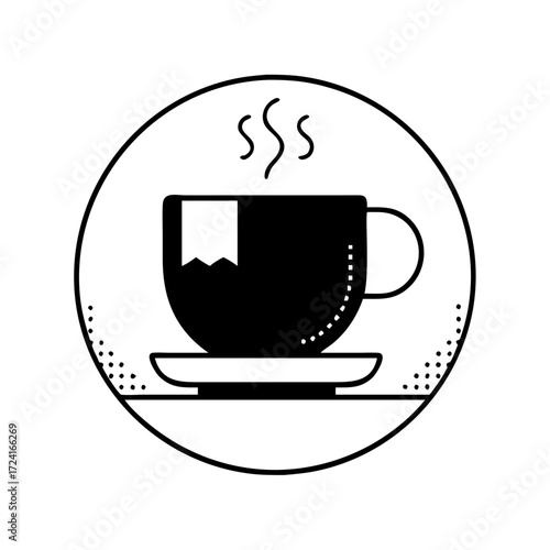 Vector art of coffee cup icon hot drink symbol with steam and saucer