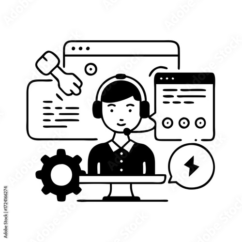 Vector art of customer support operator is ready to help with technical issues