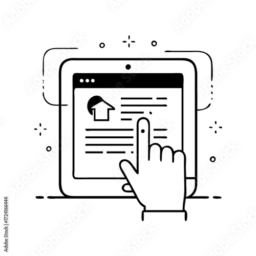 Vector art of tablet with user profile hand touching screen for social media and online communication