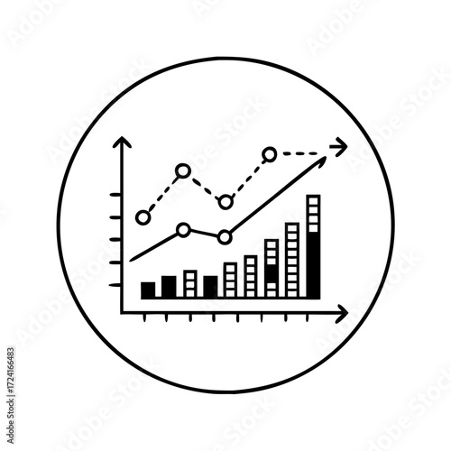 Vector art of line art illustration of a business graph showing growth and trend