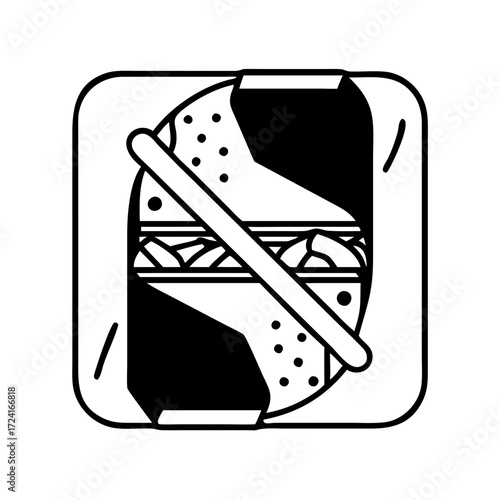 Vector art of a square icon showing a sandwich with a line through it