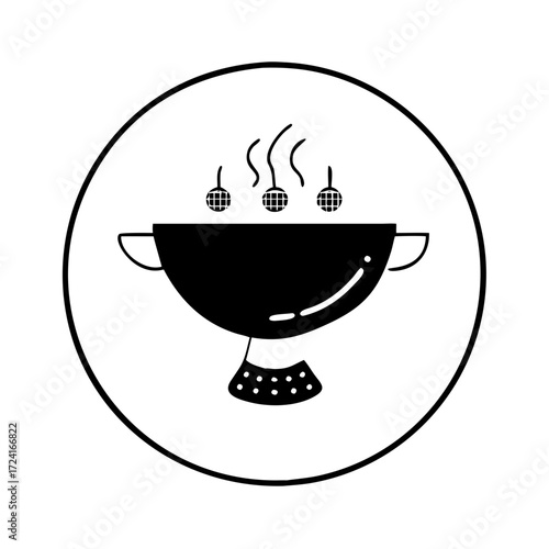 Illustration of a barbecue grill with smoke coming out inside a circle