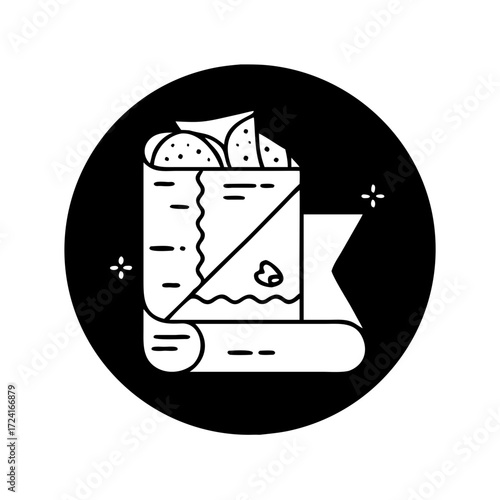 Vector art of a circular icon showing a burrito